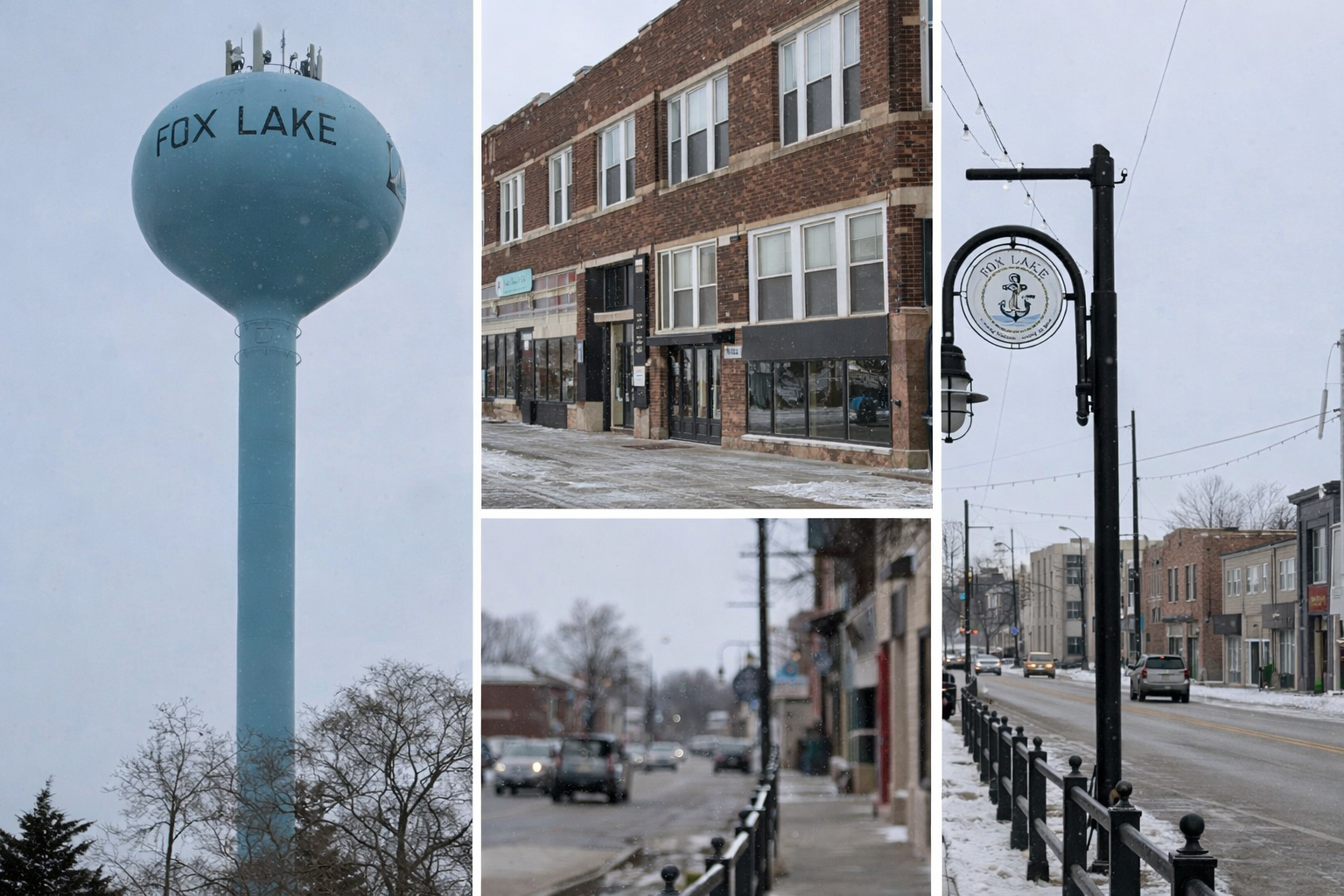 Winter collage of Fox Lake scenes